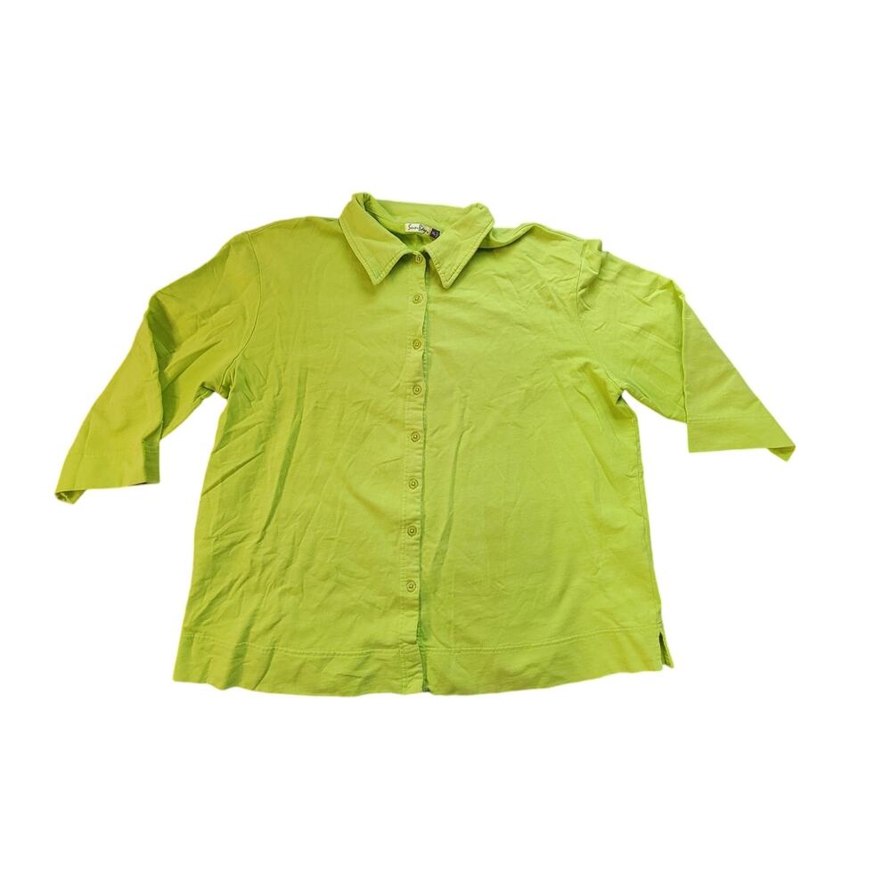 SunBay Green Button Up Shirt Womens XL Short Sleeve Casual Blouse